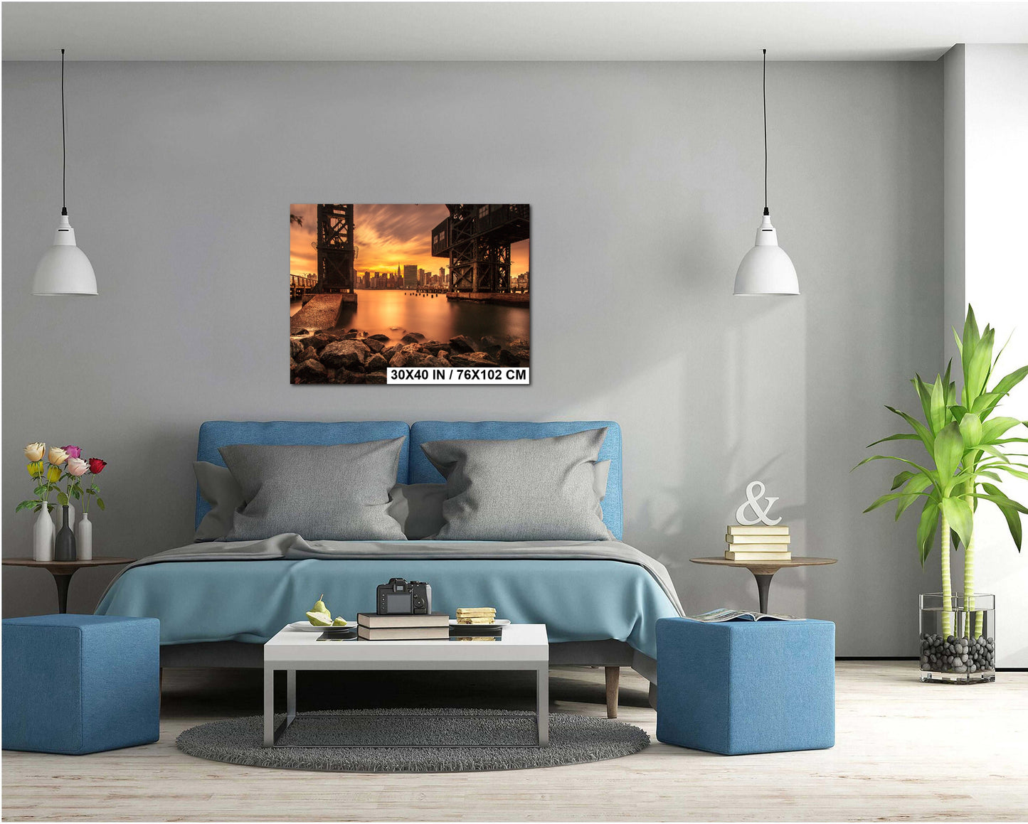 New York City Canvas, Metal & Acrylic Print – Empire State Building Wall Art from Gantry Plaza Park, NYC Skyline Photo, Queens Manhattan Decor