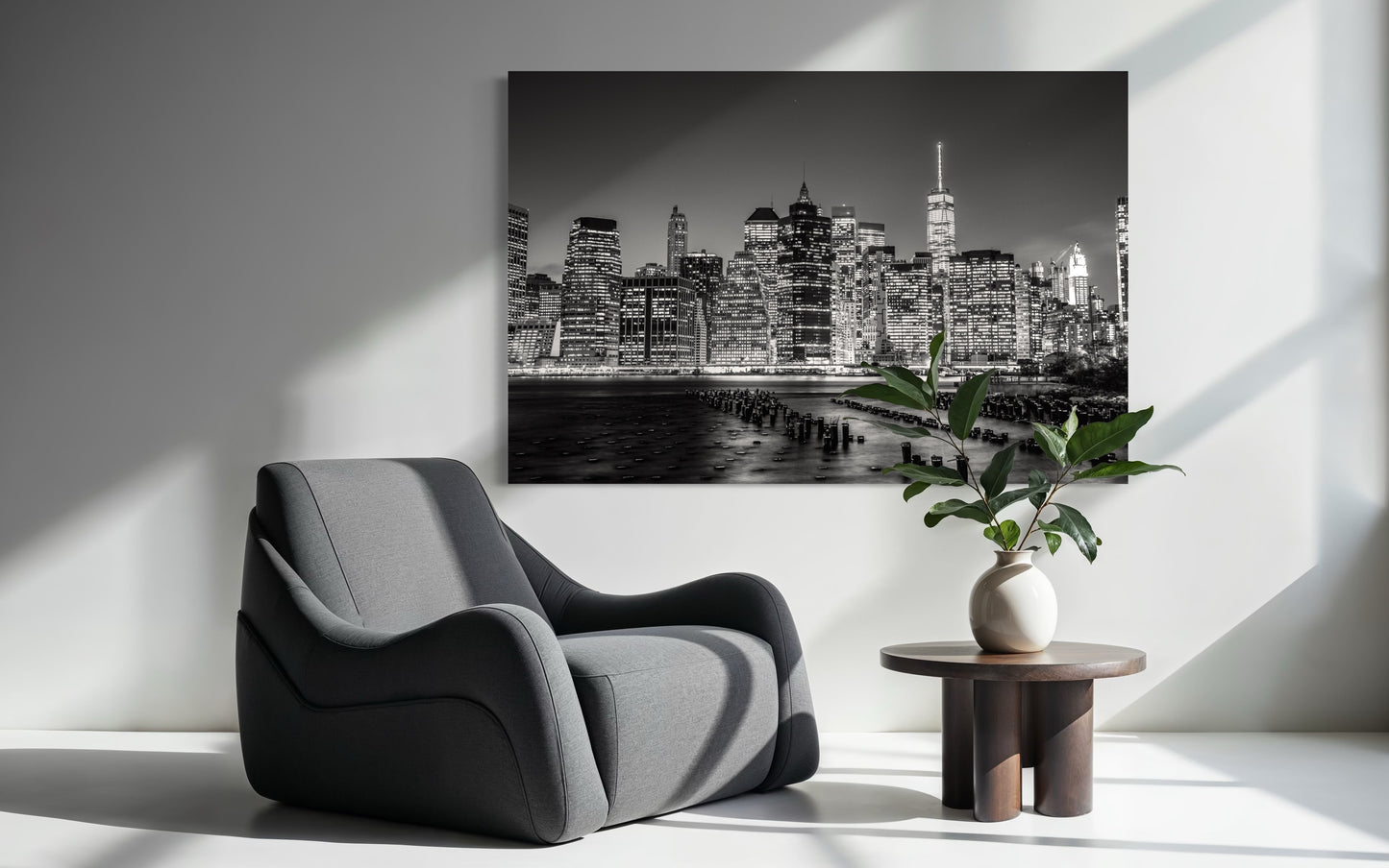 New York City Canvas Print – Freedom Tower Wall Art, World Trade Center Skyline, NYC Black and White Photo, Manhattan Cityscape Decor