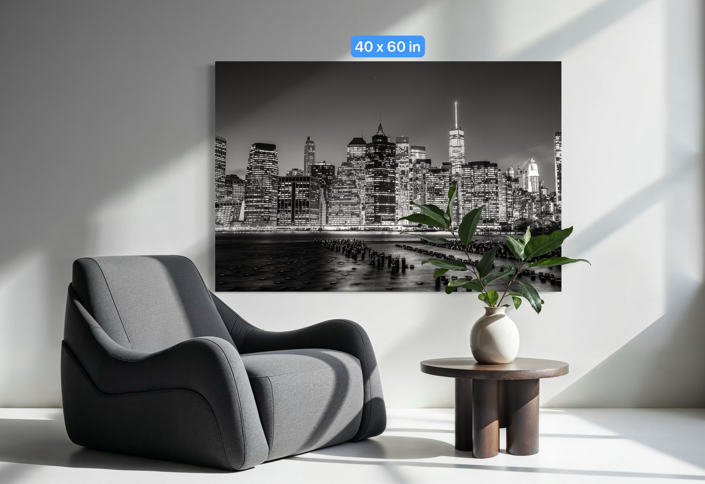 New York City Canvas Print – Freedom Tower Wall Art, World Trade Center Skyline, NYC Black and White Photo, Manhattan Cityscape Decor