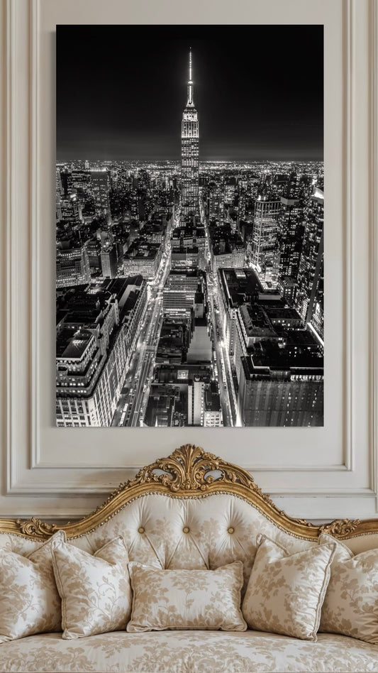 New York City Wall Art – Empire State Building Photo Print, NYC Skyline Canvas, Black and White Cityscape, Manhattan Fine Art Decor